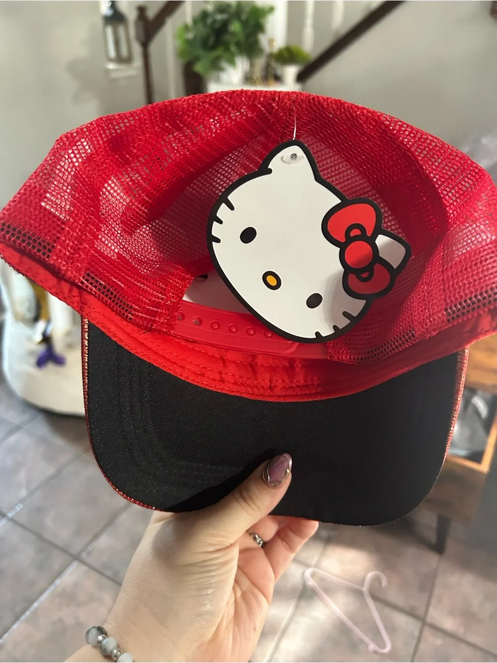 Hello Kitty Sparkling Red Mesh Cap with Black Bow